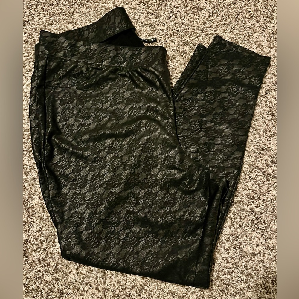 3x Leggings Lace-Overlay Faux Leather - Black